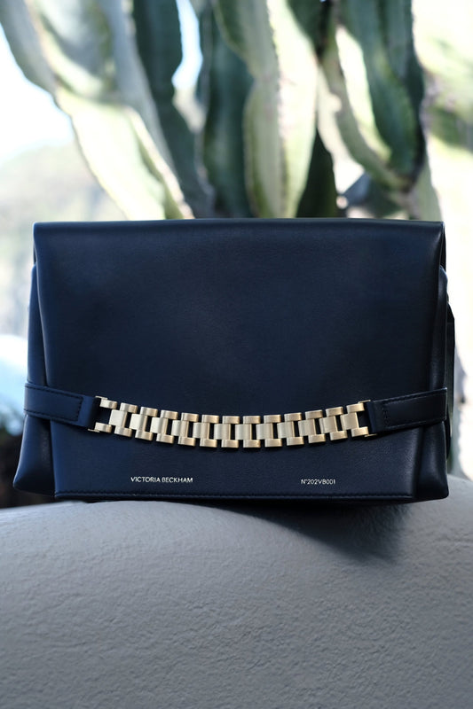 Chain Pouch Bag With Strap In Black Leather