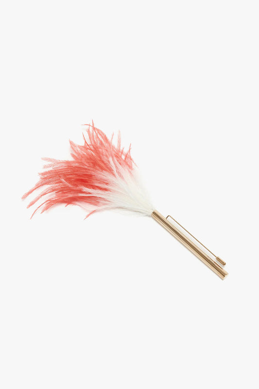 Feather Brooch In White-light gold/cream-red