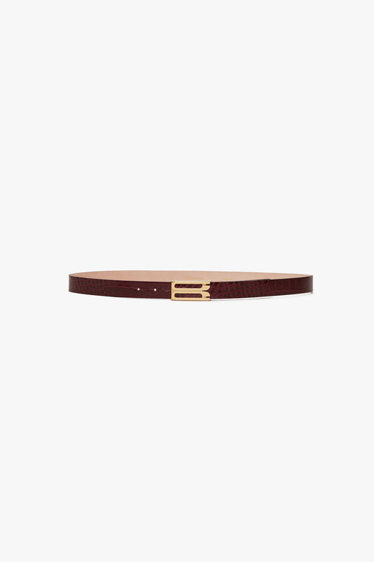 Frame Belt In Burgundy Croc Embossed Calf Leather