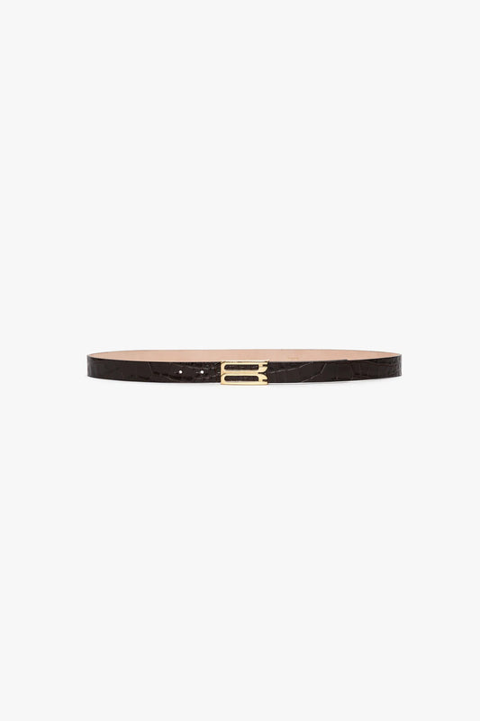 Frame Belt In Espresso Croc Embossed Calf Leather