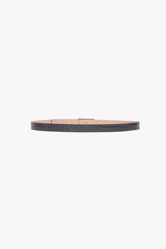 Frame Belt In Slate Grey Croc Embossed Calf Leather