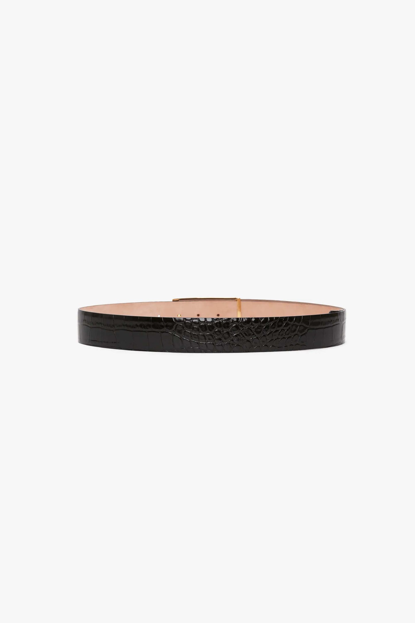 Jumbo Frame Belt In Black Croc Embossed Calf Leather