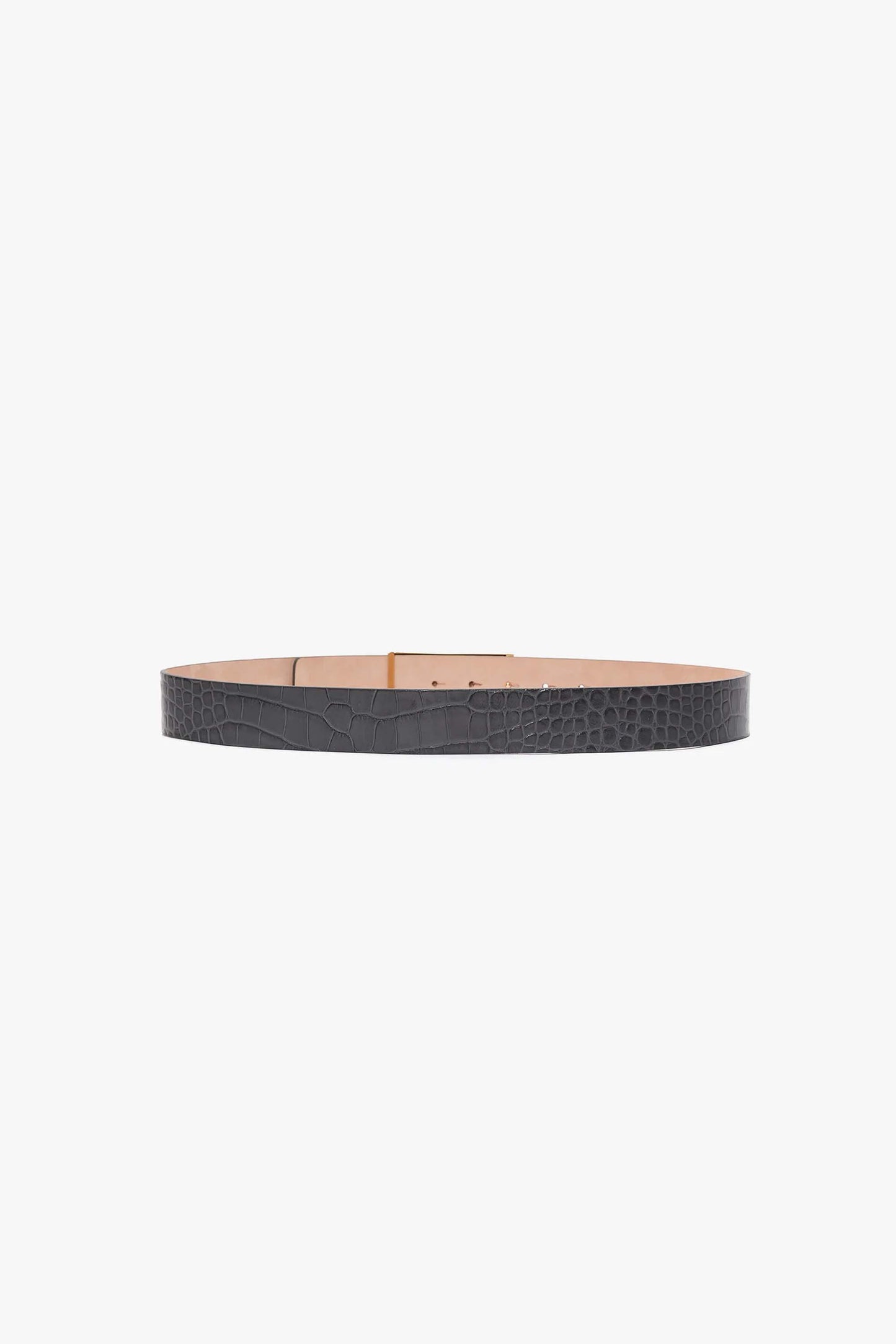 Jumbo Frame Belt In Slate Grey Croc Embossed Calf Leather