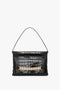 A Victoria Beckham Chain Pouch Bag With Strap In Black Croc-Effect Leather, featuring a short strap and a gold chain detail on the front flap.