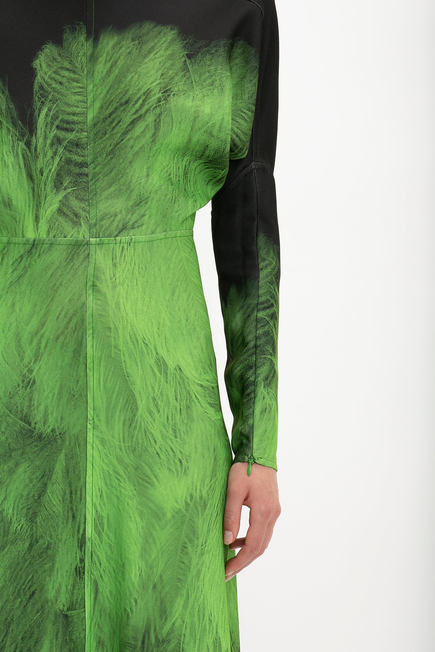 Dolman Midi Dress In Green Digital Feather Print – Victoria Beckham UK