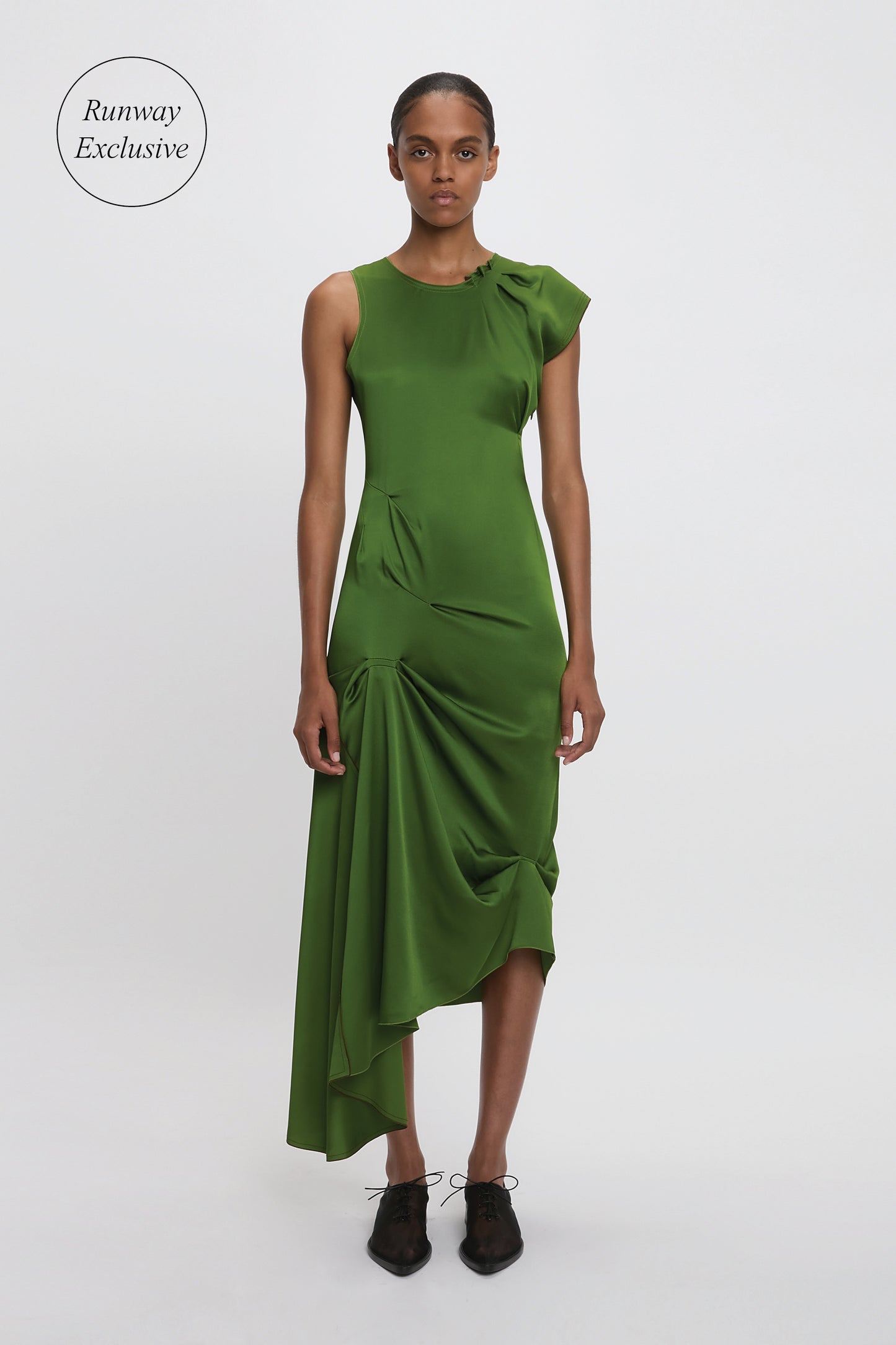 Draped Tuck Detail Midi Dress in Algae Green