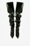 A pair of Thigh High Pointy Boots in Dark Green Grained Patent by Victoria Beckham, displayed against a white background, offers a sophisticated finishing touch to any outfit.