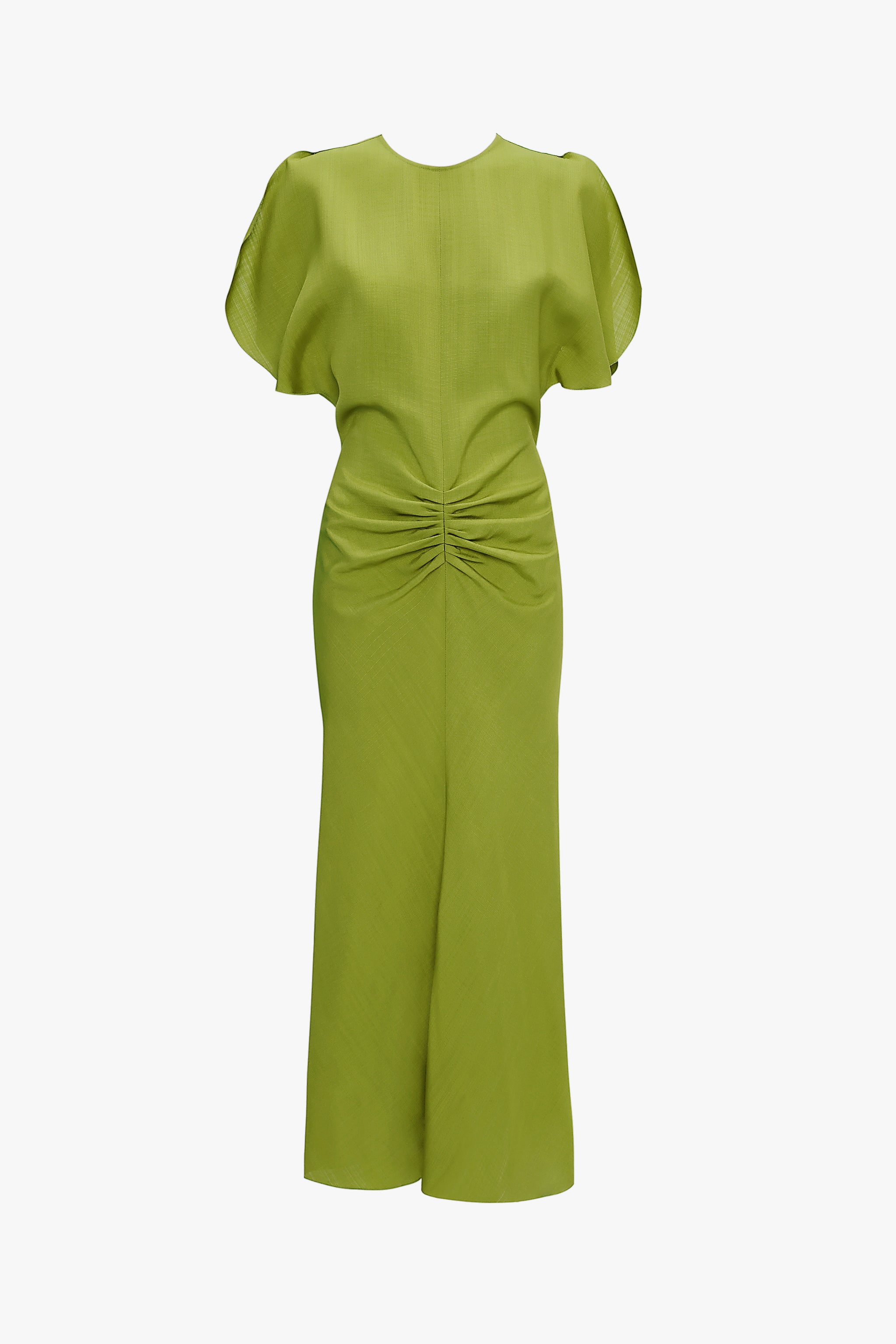 Gathered Waist Midi Dress In Parrot Green | Victoria Beckham – Victoria ...