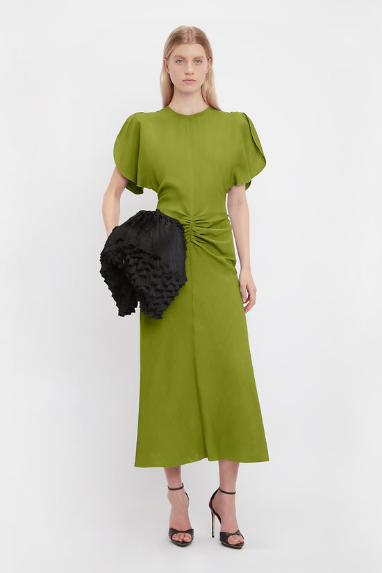 Gathered Waist Midi Dress In Parrot Green | Victoria Beckham – Victoria ...