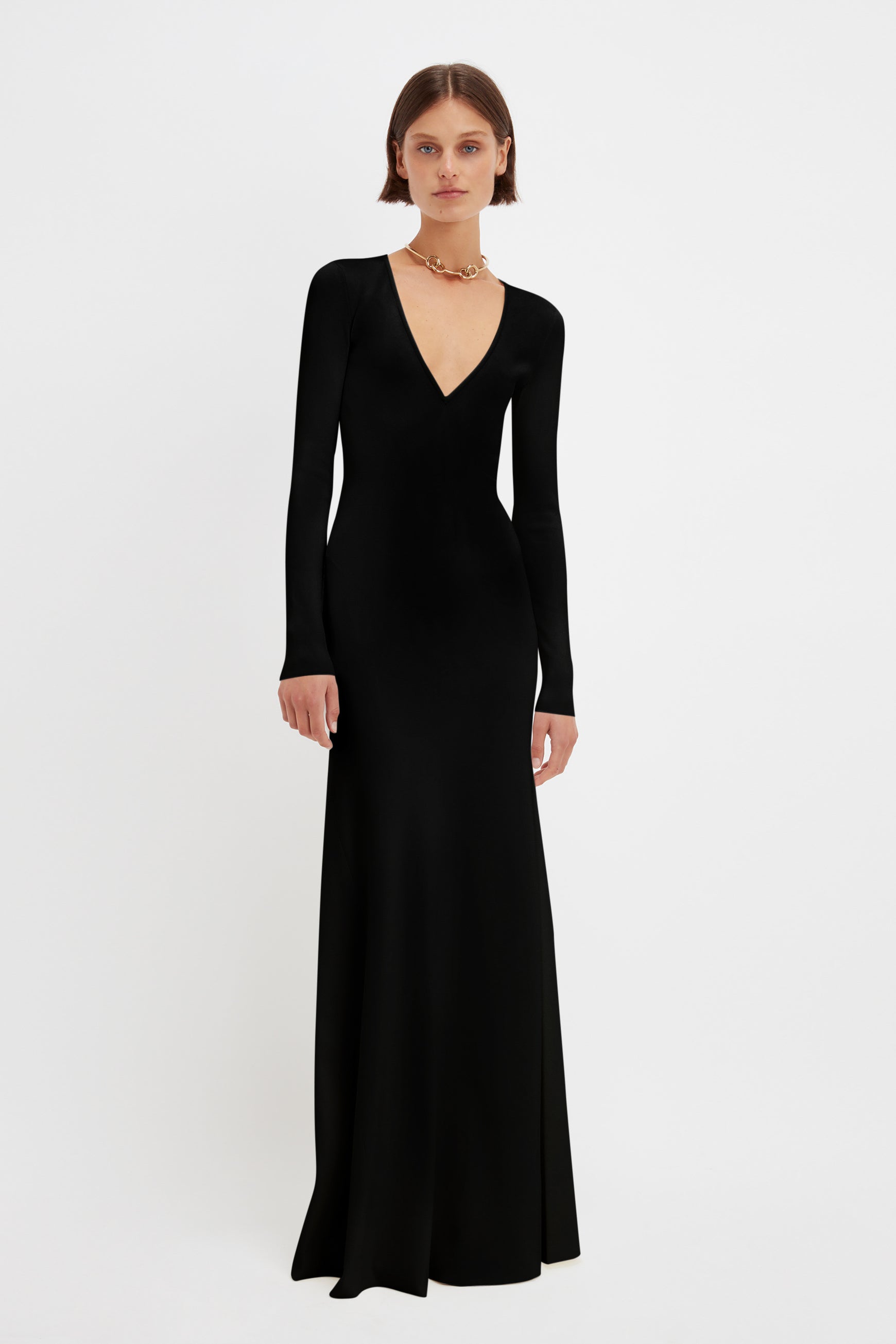 Deep V Knitted Gown In Black – Victoria Beckham UK